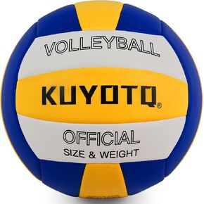 KUYOTQ Volleyball, Waterproof Indoor Outdoor Volleyball Soft Leather for Beach Game Gym Training Wear-Resistant Anti Slip for Youth Adults (Official Size 5,Deflated)