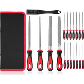 19 Pcs Files Tool Set, Steel File, Flat/Half-Round/Round Files and 14Pcs Needle Files with Zipper Carry Case and Steel Brush for Precision Metal File Work, Wood, Leather