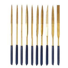 Yakamoz 10 Pcs Titanium Coated Mini Diamond File Set Flat Needle Square Round Triangular Shape Rifler Files for Metal Jewelry Glass Wood Carving Sanding Polishing Tool - 3x140mm
