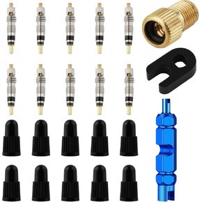 Presta Valve Cap, 10Pcs Presta Valve Cores, Bike Valve Core Removal Tool with Tubeless Valve, Brass Presta Valve Adapter for Tubeless Road MTB Tires(23 Pcs)