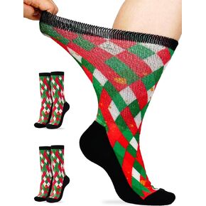 Artdear Colorful Bamboo Diabetic Socks for Men & Women - 2 Pairs Non Binding Extra Wide Crew Socks (US, Alpha, Large, Regular, Regular, White)