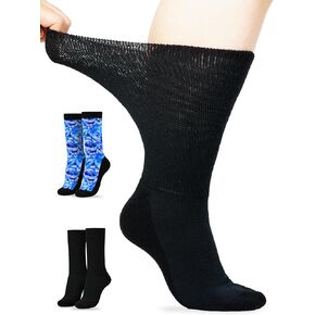 Artdear Colorful Bamboo Diabetic Socks for Men & Women - 2 Pairs Non Binding Extra Wide Crew Socks (US, Alpha, Large, Regular, Regular, White) in Kuwait