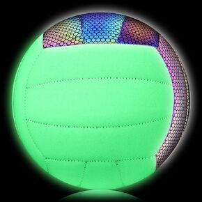 EVZOM Glow in The Dark Volleyball Size 5, Reflective Glowing Leather Volleyball -Gift for Kids, Men, Women Indoor Outdoor Night Volleyball
