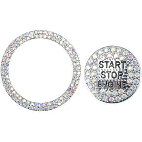 Universal Bling Car Engine Start Stop Button Cover, Car One Click Push Start Button Ring Sticker Faux Crystal Rhinestone Ignition Button Trim White, 1 Set