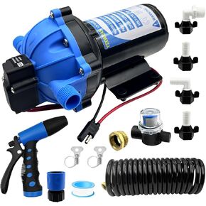 70PSI Washdown Pump Kit 12v Boat Water Pump 6.5 GPM Marine Self-Priming Diaphragm Pump with Pressure Switch 25FT Hose, 12 Volt RV Fresh Water Pump for Camper Marine Boat Travel Trailer Sprayer