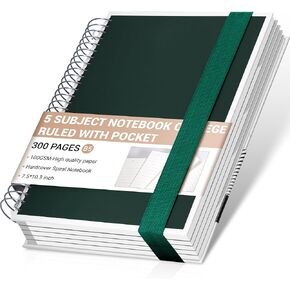 Yoment B5 5 Subject Notebook with Removable Dividers College Ruled Hardcover Notebooks for Work 300 Pages Office School Writing 5 Subject Spiral Notebook, Red