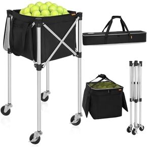 AKOZLIN كرة التنس النطاط مع عجلات تحمل ما يصل إلى 150 كرات عربة كرة التنس المحمولة سبائك الألومنيوم عربة التدريس الرياضية خفيفة الوزن in Kuwait