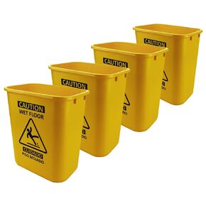 Acrimet Bucket and Wet Floor Sign, Leak Collector Bucket, Caution Wet Floor, Bilingual Safety Sign on Both Sides in English and Spanish, 27 Quart (Plastic) (Yellow Color) (Set of 4)
