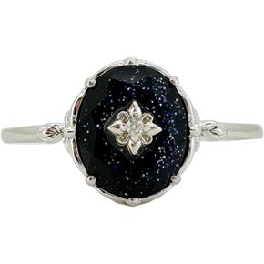Blue Sandstone Promise Ring Silver Vintage Dainty Wedding Rings Unique Galaxy Stone Jewelry