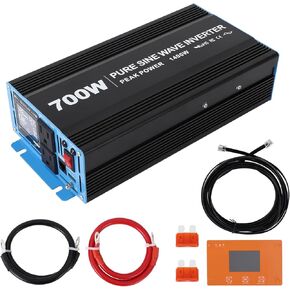 700W Pure Sine Wave Inverter Features a Built-in 5V/2.1A USB Port with a hardwire Remote Controller.12V DC to 120V AC Converter for Home, RV, Truck