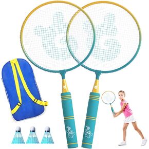 Kids Badminton Rackets Set with Soft Grip, Oversize & Lightweight Shuttlecocks Racquet with Carry Bag for Children Youth, 2 Player Sport Game for Indoor Outdoor Backyard