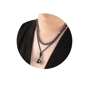 2Pcs Black Obsidian Necklace - Beaded Necklace for Men - Protection Necklace Men Choker Necklaces Obsidian Beads Pendant Jewelry Gifts for Men