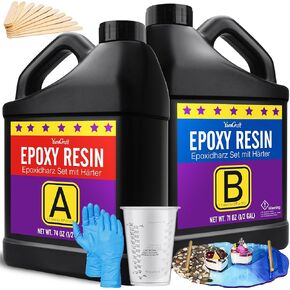راتنجات الإيبوكسي - مجموعة راتنجات الإيبوكسي الشفافة الكريستالية بوزن 72 أونصة، خالية من الفقاعات، مضادة للاصفرار، ذاتية التسوية، راتنجات فنية عالية اللمعان للحرف الفنية التي تصنعها بنفسك، والمجوهرات، والطاولة، والقوالب، وصديقة للمبتدئين في صناعة الراتنج in Kuwait