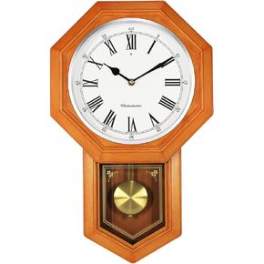 BESTIME 66236C Plastic Pendulum Clock. Sturdy Gray Frame. Westminster Chime Every Hour,Elegant,Traditional Schoolhouse,Home,Office,Living Room,Bedroom.