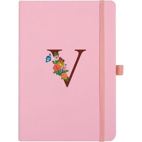Pink Notebook for Women, 5.7"X8.3" A5 Journal Notebook with Letter C, Dual-Sided Writing Notebook with Dividers, Cute Leather Journal for Work, Business, School, Meetings, Travelers, Small Notebook