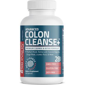Bronson Advanced Colon Cleanse Premium 14 Day Cleanse & Detox Formula with Psyllium Husk, Senna Leaf, Cascara Sagrada, Ginger Root, Licorice Root & More, Non-GMO, 28 Capsules