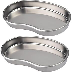 2PCS Kidney Tray - Romlon 2 Pack Stainless Steel Tray Medium Metal Tray Stainless Steel Curved Sheet for Dental Tray, Office Room Tray, Bathroom Tray, Lab Instrument Tray