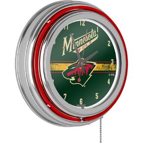 Trademark Global Neon Clock - Retro Minnesota Wild Logo Analog Wall Clock with Pull Chain - for Kitchen, Garage, Game Room, or Home Bar