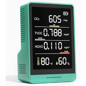 5-in-1 Professional Indoor Air Quality Monitor Indoor Portable CO2 Monitor | Temperature | Formaldehyde Detector | Humidity TVOC | Air Quality Tester - Confined Space Clean Air Monitor
