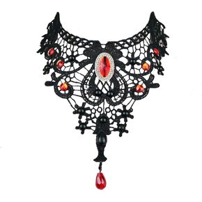 Lace Choker Necklace for Women Halloween Gothic Lace Collar Punk Rhinestone Gothic Necklace Prom Jewelry Halloween Vampire Choker Necklace Cavewoman Costume