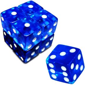 19mm Gaming Dice D6 Six-Sided Transparent Casino Dice (Blue, 5pcs)
