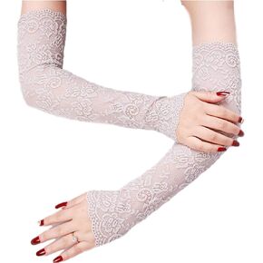 HALITOSS Women Lace Floral UV Protection Long Lace/Solid Colored Fingerless Gloves