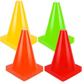 7 Inch Plastic Training Traffic Cones, 12 or 24 Pack, Sport Cones, Agility Field Marker Cones for Soccer Basketball Football Drills Sport Training, Outdoor Activity or Practice (5 Colors)