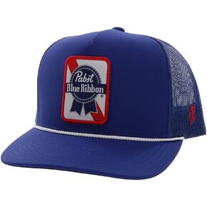 HOOEY Officially Licensed Pabst Blue Ribbon Adjustable Snapback Mesh Back Trucker Hat (White)