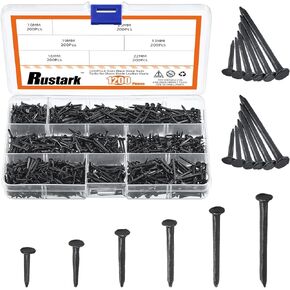 1200Pcs 6 Sizes Black Metal Nails Tacks Assortment Kit 10mm 13mm 16mm 19mm 22mm 25mm Long Shoe Nail Studs Shoe Tacks Hardware Nails Studs for Shoes Boots Heels Soles Replacement Repair