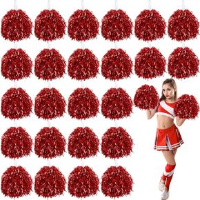 VAIPI 24 PCS Pom Poms Cheerleading Metallic Foil Cheer Pompoms with Plastic Handle for Cheerleader Squad Spirit Sports Tournament, Cheering Party,Homecoming Game,Pep Rally,Parade