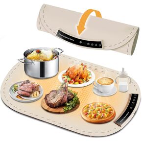 Electric Warming Tray, Thermochromic Fast Heating Warming Mat for Food with 8 Temperature Settings, Auto Shut-Off & Child-Lock, Portable Silicone Food Warmer for Buffet, Parties, Everyday Use