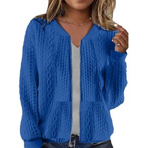 Womens Full Zip Up Cardigan Sweater Casual Solid Long Sleeve Sweatshirt Coat with Pocket