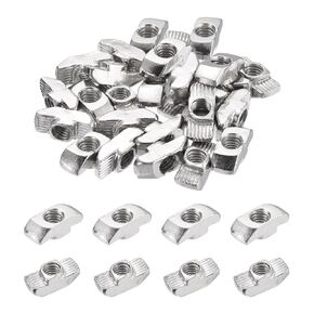 uxcell 50Pcs M6 T Nuts Sliding T Slot Nut Fastener Carbon Steel Nickel Plated Half Round Roll in Sliding Aluminum Profile Accessories 4545 Series