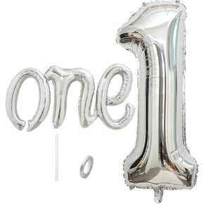2Pcs White Gold One Balloon Set, 40inch Big Giant Large Light Gold Number 1 Balloon and 26inch Script Letter One Balloon Banner, One Balloons for 1st Birthday Decorations for Boy or Girl