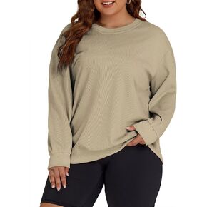 ROSRISS Womens-Plus-Size-Sweatshirts Oversized Long Sleeve Shirts Trendy Crew Neck Pullover Sweaters Casual Tops XL-5XL in Kuwait