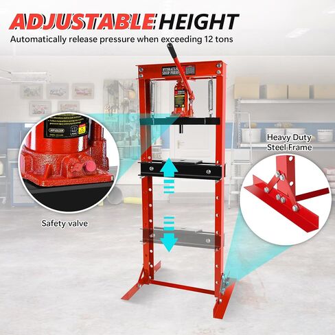 Hydraulic Shop Press,12 Ton H-Frame Garage Floor Adjustable Shop Bearing Press with Stamping Plates to Bend, Straighten, Or Press Parts, Install Bearings & U-Joints in Saudi Arabia