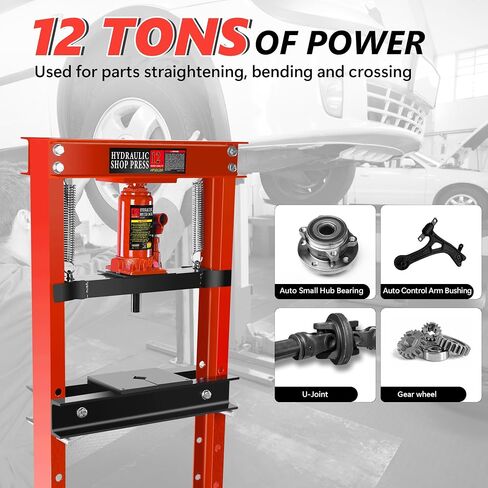 Hydraulic Shop Press,12 Ton H-Frame Garage Floor Adjustable Shop Bearing Press with Stamping Plates to Bend, Straighten, Or Press Parts, Install Bearings & U-Joints in Saudi Arabia