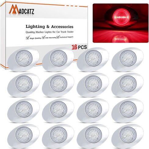 MADCATZ 3 بوصة (حزمة من 16) عدسة واضحة العنبر 3 LED أضواء مؤشر جانبية بيضاوية صغيرة مع إطار من الكروم لمقطورة شاحنة RV قارب بيك اب حافلة شاحنة 12 فولت تيار مستمر لوحة الكابينة سطح جبل Q012 in Saudi Arabia