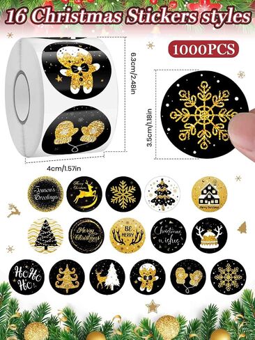 1000PCS Christmas Stickers Labels Kalolary 16 Patterns Adhesive Round Christmas Tags Colorful Xmas Decorative Envelope Seals Sticker for Craft Scrapbooking Party Christmas Decoration (2 Rolls) in Saudi Arabia