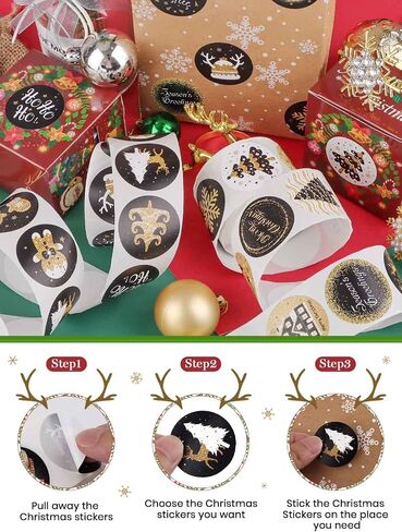 1000PCS Christmas Stickers Labels Kalolary 16 Patterns Adhesive Round Christmas Tags Colorful Xmas Decorative Envelope Seals Sticker for Craft Scrapbooking Party Christmas Decoration (2 Rolls) in Saudi Arabia
