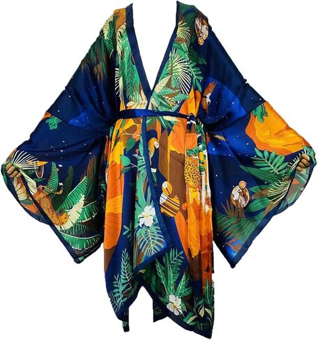 Plus Size Summer Cover up Cardigan Fashion Sexy African Holiday Party Long Sleeve Silk Feeling Robe Kimono Kaftan in Saudi Arabia