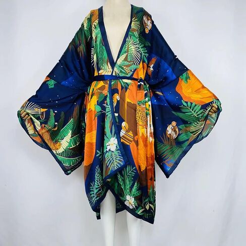 Plus Size Summer Cover up Cardigan Fashion Sexy African Holiday Party Long Sleeve Silk Feeling Robe Kimono Kaftan in Saudi Arabia