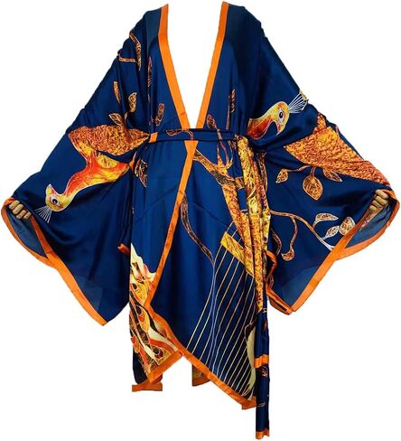 Plus Size Summer Cover up Cardigan Fashion Sexy African Holiday Party Long Sleeve Silk Feeling Robe Kimono Kaftan in Saudi Arabia