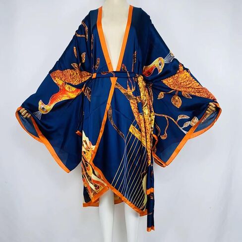 Plus Size Summer Cover up Cardigan Fashion Sexy African Holiday Party Long Sleeve Silk Feeling Robe Kimono Kaftan in Saudi Arabia