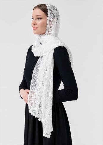 Leimandy Floral Lace Veil Rectangular Chapel Veil Long Veil for Church Lace Scarf for Women Latin Mass V99 in Saudi Arabia