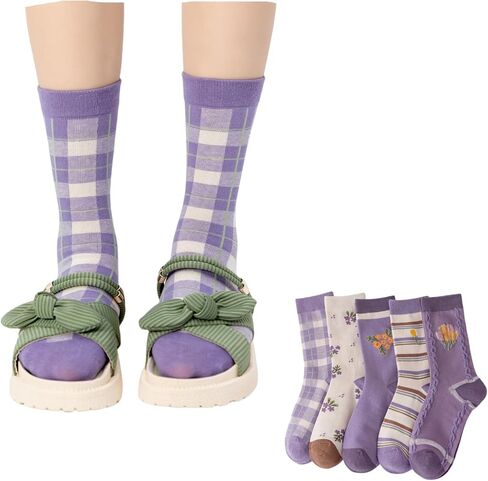 Flower Socks Women 5 Pairs Cute Retro Preppy High Ankle Cotton Sock Stripe Plaid Bow Socks in Saudi Arabia