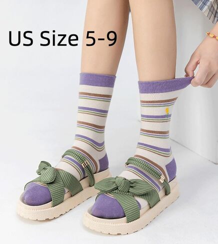 Flower Socks Women 5 Pairs Cute Retro Preppy High Ankle Cotton Sock Stripe Plaid Bow Socks in Saudi Arabia