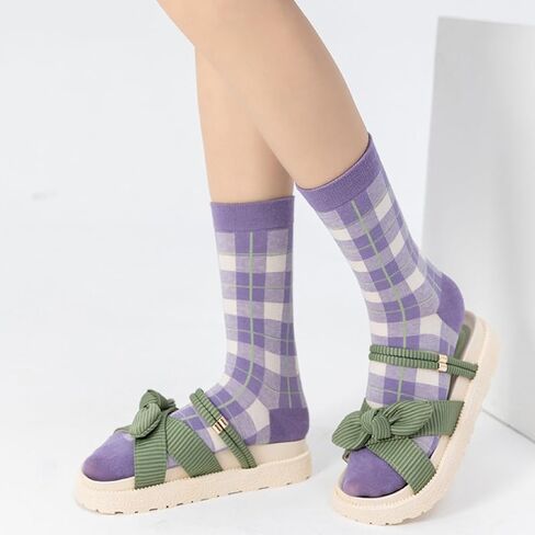Flower Socks Women 5 Pairs Cute Retro Preppy High Ankle Cotton Sock Stripe Plaid Bow Socks in Saudi Arabia