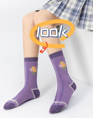 Flower Socks Women 5 Pairs Cute Retro Preppy High Ankle Cotton Sock Stripe Plaid Bow Socks in Saudi Arabia