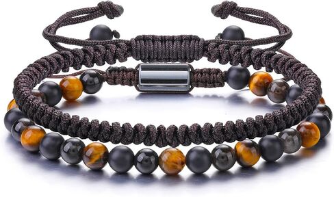 Jovivi Natural Stone Beaded Healing Bracelets for Men 6mm Healing Tiger Eye Obsidian Matte Onxy Hematite Beads Mens Crystal Bracelet Set for BF Husband Him Birthday Gifts in Saudi Arabia